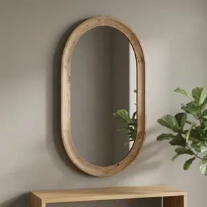 Miroir mural décoratif ovale en bois, minimaliste, écologique, léger, avec cadre arqué, pour chambre à coucher, salon - Product Image 1