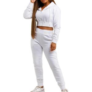 Conjunto de Dos Piezas OEM para Mujer, Sudadera Corta de Felpa de Algodón Transpirable y Ecológica, Pantalones Deportivos de Color Sólido, el Mejor Conjunto - Product Image 1