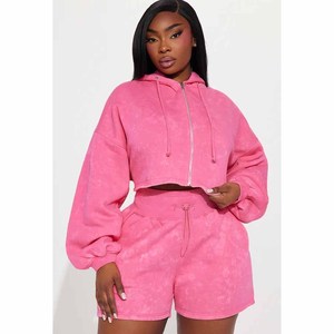 Custom Cotton Hoodie & Fleece Short Set High Quality Women's Oversized Hoodie and Fleece Shorts 2-Piece Outfits Set Low MOQ OEM - Product Image 4