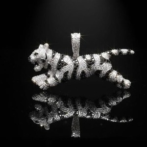 Hip Hop Tiger Pendant <b>Iced</b> Out Necklace Silver Gold 10K 14K Jumping Tiger Rapper <b>Chain</b> Luxury Animal Jewelry Bling Piece - Product Image 1