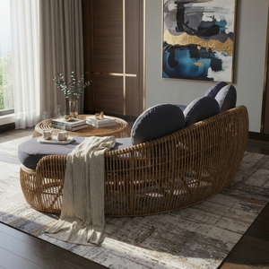 Modern Luxury Curved Rattan Dining Chair Handwoven Natural Cane Wicker UV-Resistant Eco-Friendly High End Hotel Villa Lounge - Product Image 3