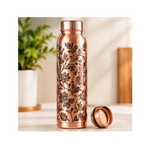Bouteille d'eau en cuivre écologique pour l'hydratation quotidienne avec motif mandala bohème, sans BPA, portable, pour les voyages, avec couvercle en cuivre - Product Image 5
