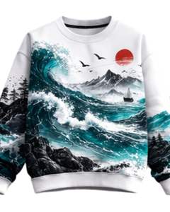 Sudadera Personalizada con Estampado de Olas del Océano en Color Blanco y Verde Azulado, Sudadera Informal con Cuello Redondo para Hombre, Sublimación Personalizada, Ropa Urbana, Top de Otoño e Invierno - Product Image 6