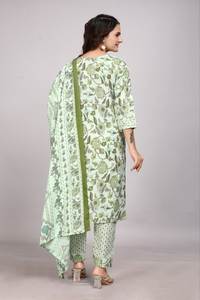 OFFRE SPÉCIALE ÉTÉ NOUVELLE COLLECTION : Ensemble trois pièces formel Kurta et pantalon avec DUPATTA imprimé en tissu SLUB poudré à séchage rapide - Product Image 3