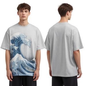 T-shirt moderne pour homme à épaules tombantes, en tissu épais, avec impression artistique en relief 'Arctic Wave', au style décontracté et tendance de qualité supérieure - Product Image 3