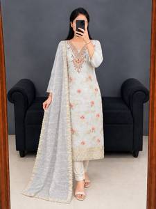 NOIIR PIGEON <b>Womens</b> Soft Chanderi Cotton 3-Piece <b>Kurti</b> Pant Dupatta Set Chanderi Jacquard Dupatta | Wrinkle Free Quick Dry - Product Image 1