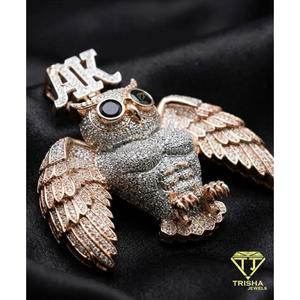 Pendentif animal 3D haut de gamme avec ailes écartées, diamant moissanite noir et blanc, bijoux en argent sterling 925 - Product Image 1