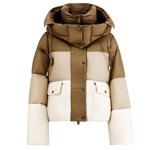 Chaqueta Acolchada con Capucha y Bloques de Color para Mujer, Abrigo de Invierno con Manga Larga, Relleno Grueso de Poliéster, Cierre de Cremallera, Largo Corto - Product Image 4
