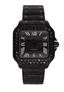 Luxury Black Diamond <b>Watch</b> Square <b>Case</b> 30mm ETA Automatic Analog Roman Numeral Glass Dial Stainless Steel Band 20mm - Product Image 1