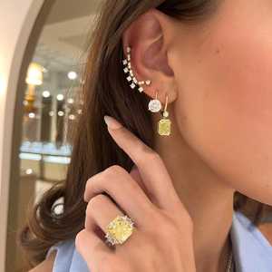 4 Ctw Lab Grown Diamond <b>Dangle</b> <b>Earrings</b> Basket Prong Set Hoops 14K 18K Solid <b>Gold</b> Lever back Solitaire Statement Drops Wholesale - Product Image 4