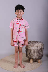 Conjunto de ropa de algodón de primera calidad para niños, camisa informal rosa de manga corta con patrón sólido para niños de 1 a 12 años, el mejor precio - Product Image 4