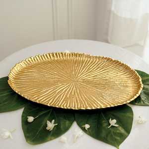 Oval Gold Plated Art Deco Decorative Tray with Radiating Pattern Single Piece for Wedding and Diwali Occasions - Product Image 2