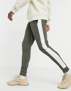 <b>Men's</b> Olive Green Sweatpants With <b>White</b> Side Stripe Elastic Waist Drawstring Casual <b>Joggers</b> Breathable Knitted Spandex - Product Image 5