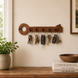 Wooden <b>Key</b> Wall Mounted Hook Rack Brown Entryway <b>Key</b> Holder <b>Organizer</b> for Home Office - Product Image 1