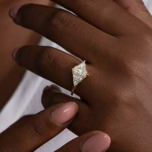 Triangle Cut Diamond Engagement Ring 14k solid Gold Pave Setting Geometric Classic Women's Fine Jewelry - Product Image 4