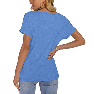 Women's <b>V</b>-<b>Neck</b> Short Sleeve Loose Fit Solid Color Cotton Jersey Casual <b>T</b>-<b>Shirt</b> Spring Summer Breathable Knitted Top - Product Image 2