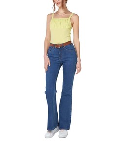 Custom Logo Wholesale Plain <b>Light</b> Yellow Pleated Crop Tank T-Shirt Pleated Chest Design Soft Yellow Summer Streetwear - Product Image 4