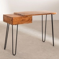 Bureau d'ordinateur Vandana Hexa Vista avec plateau en bois et pieds en métal