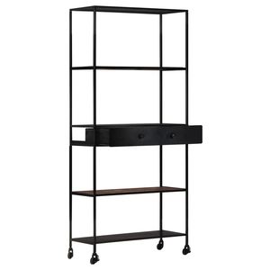 Large Black Book <b>Cabinet</b> with Natural Mango Wood and Iron <b>Rustic</b> Rough Finish Bookcase - Product Image 2