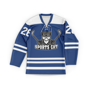 Maillot de hockey sur glace bleu personnalisé, sublimé, col en V, manches longues, maille respirante en polyester, uniforme d'équipe pour hommes - Product Image 5