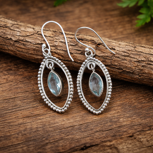 Blue Topaz Gemstone 925 Sterling Silver Handmade Dangle Earrings Boho Oval Shape Drop Hook Earrings Women Jewelry Gift <b>Sister</b> - Product Image 3