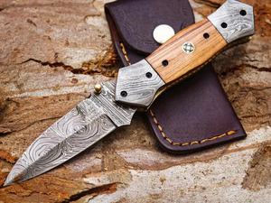 Couteau de chasse tactique en acier Damas, couteau de survie d'extérieur de qualité industrielle 58HRC, lame pleine longueur, pointe tombante, couteau pliant OEM - Product Image 2