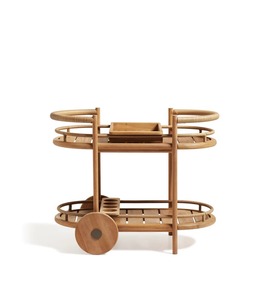 Premium Teak Wood Bar <b>Trolley</b> Cart with Wheels and Rattan Detail, Modern <b>Serving</b> Cart for Hotel, Restaurant and Hospitality - Product Image 6