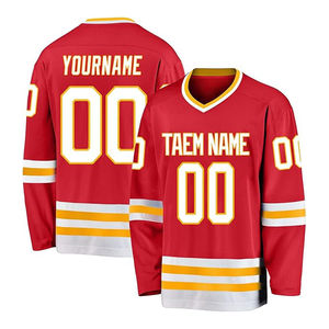 Maillots de hockey sur glace personnalisés en polyester 100 % à séchage rapide, les plus vendus, avec nom et numéro sublimés, col en V, pour équipes (OEM) - Product Image 1