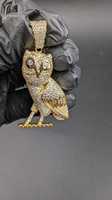 Pendentif hibou en moissanite plaqué or, bijou en argent sterling 925 pour les amoureux des oiseaux
