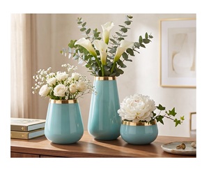 Vantage Modern Luxury Set of 3 Aluminium Enamel Finished Tabletop Flower <b>Vase</b> <b>Unique</b> Style Fancy Home Wedding Decor - Product Image 1