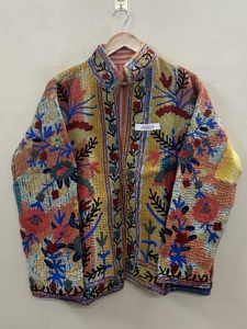 Suzani <b>Embroidered</b> 100% Cotton Breathable <b>Jackets</b> <b>for</b> <b>Women</b> Colorful Quilted Boho Floral Folk Art Outerwear Striped Lining - Product Image 4