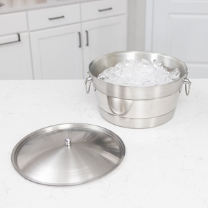 Premium Double Wall Stainless Steel Beverage Tub <b>With</b> <b>Lid</b> And Ring Handles Brushed Metal Party Ice <b>Bucket</b> Wholesale Supply - Product Image 2
