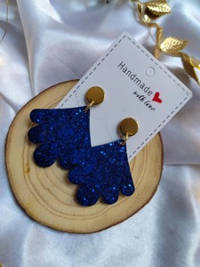 Boucles d'oreilles éventail à paillettes faites à la main, violet, bleu, or, bijoux à paillettes, ensemble cadeau pour la Saint-Valentin - Product Image 4
