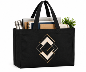Sac fourre-tout en toile noire à motif géométrique en losanges, sac à main réutilisable pour le shopping quotidien et les voyages - Product Image 2