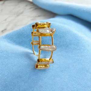 Gold Baroque Pearl Cuff <b>Bracelet</b> Handmade Brass Bangle <b>Boho</b> Jewelry Bangle Handmade Floral Design Fashion Cuff <b>Bracelets</b> - Product Image 3