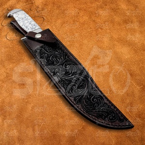 Couteau Bowie D2 en acier, fabriqué à la main, avec manche en pierre précieuse, pour la chasse, la survie, tactique, lame fixe, avec étui en cuir. - Product Image 6
