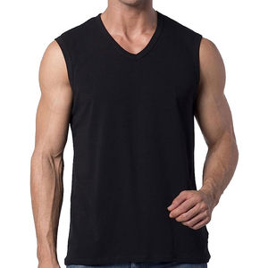Camiseta sin mangas con logo personalizado, color negro, 100% algodón, cuello redondo, holgada, para gimnasio, para hombre. - Product Image 1