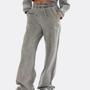 High Quality Custom Vintage Tracksuit Men <b>Women</b> Distressed Unisex Sweatsuit Men Acid Wash Jogger Flare <b>Sweatpants</b> and Hoodie Set - Product Image 4