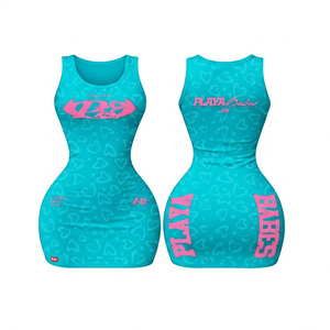 Babes <b>Women's</b> Sexy Eco-Friendly Breathable Purple Sleeveless O-Neck High Waist Letter Print Tank Dress Clubwear Skinny Fit - Product Image 3