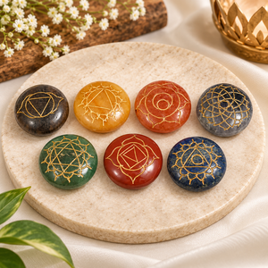 Fontaine de pierres de cristal 7 Chakras sculptée, symbole d'amour, Reiki naturel, guérison, cristaux écologiques, pierres précieuses gravées, kit de symboles de yoga pour la maison - Product Image 1