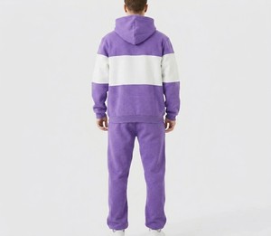 Ensemble de survêtement décontracté pour homme, imprimé color block violet, 2-en-1, à capuche, manches longues, respirant, en polyester/coton - Product Image 5