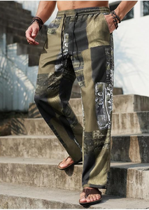 Men s Printed Harem Pants <b>Elastic</b> Waist Drawstring Casual Patchwork Design Lightweight Summer Wear Breathable Style - Product Image 6