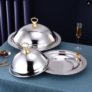 Cloche alimentaire ronde en acier inoxydable, décorative, pour la maison, la cuisine, la table, la restauration, avec couvercle. - Product Image 6