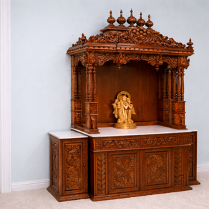 หิ้งบูชาไม้สักแท้พรีเมียม พร้อมตู้เก็บของ  แบบสั่งทำสีน้ำตาล  แกะสลักด้วยมือ  พร้อมลิ้นชัก  สำหรับบ้าน  นำเข้าจากออสเตรเลีย - Product Image 2