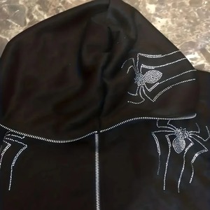 Sweat-shirt à capuche zippé pour homme, noir, imprimé araignée avec strass, style streetwear oversize, en polyester tricoté - Product Image 6