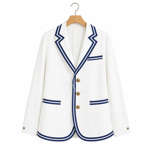 Blazer de la hermandad griega HMR Sorority, color blanco con ribete azul marino y botones dorados, blazer elegante y entallado para mujer. - Product Image 5