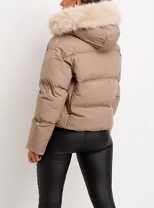 Women's High Quality Breathable Canvas Quilted Puffer <b>Jacket</b> <b>Fur</b> Hood Zipper Closure Winter <b>Short</b> Coat Lightweight Polyester - Product Image 4