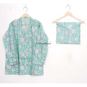 Conjunto de Pijama de Algodón con Estampado Floral para Mujer, Invierno, Mangas Largas, Cintura Elástica, Bolsillos, Tela Ligera para Playa o Descanso - Product Image 2