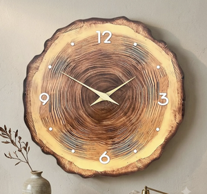 Handmade Wood Carved Industrial Design Quartz Movement Wooden <b>Wall</b> <b>Clock</b> for Living Room <b>Modern</b> Artisan Crafted Battery Powered - Product Image 6