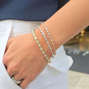 Diamond <b>Bangle</b> Bracelets Pear Round Cut Lab Grown 14K 18K <b>Solid</b> <b>Gold</b> Bezel Set Classic Hinged Bridal Wedding Luxury Fine Jewelry - Product Image 2